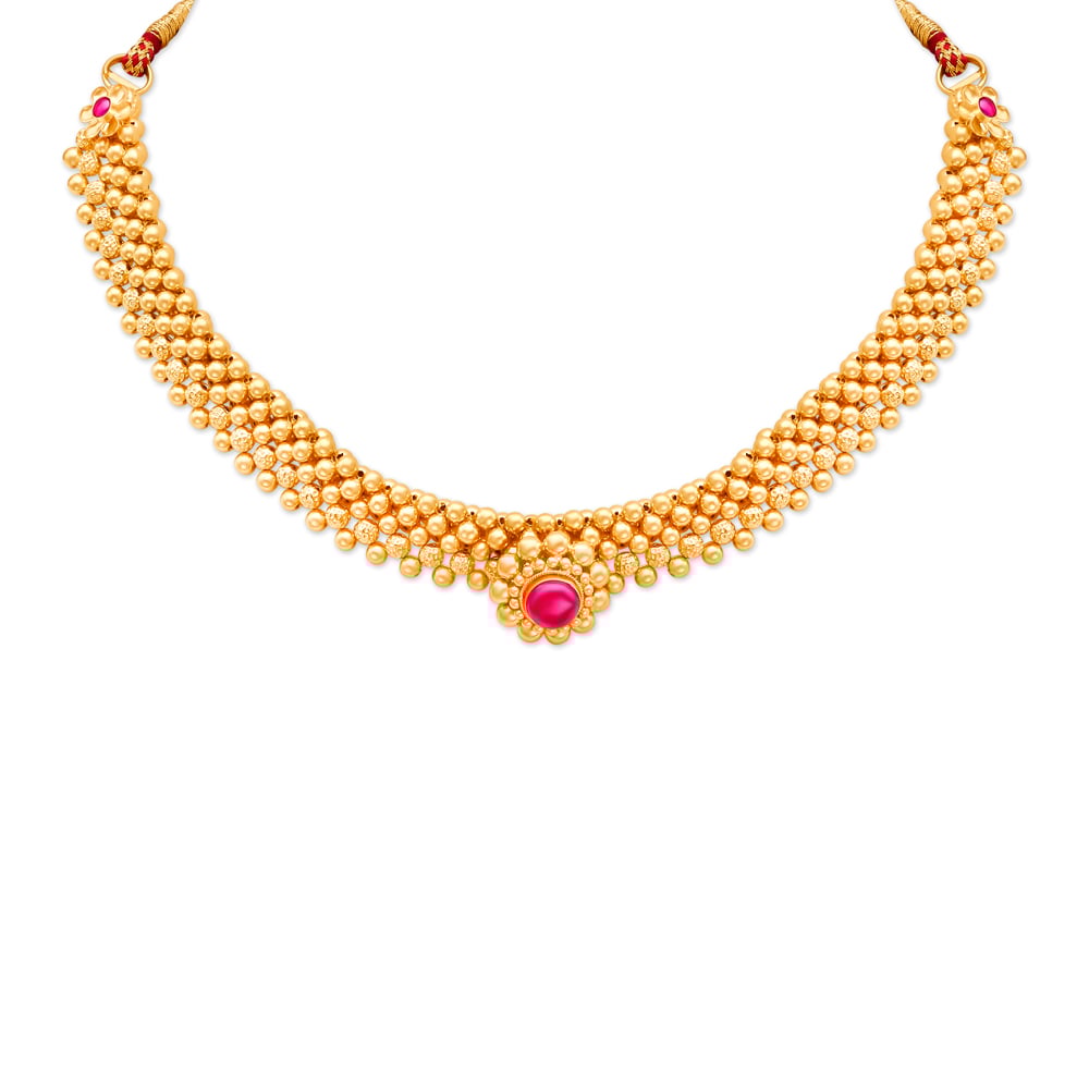 Imposing Gold Marathi Thushi Necklace Set,,hi-res image number null