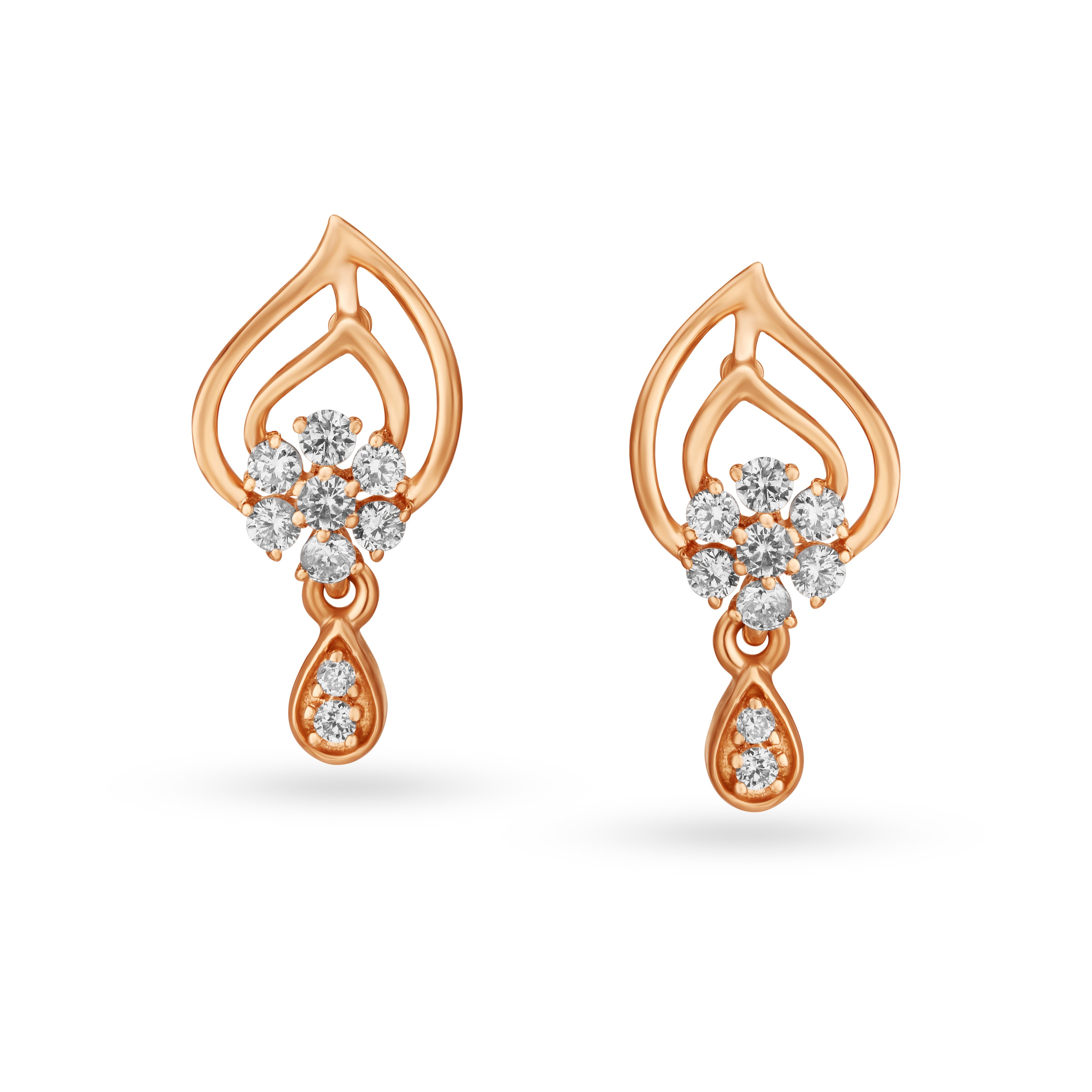 Nature Inspired Rose Gold and Diamond Drop Earrings