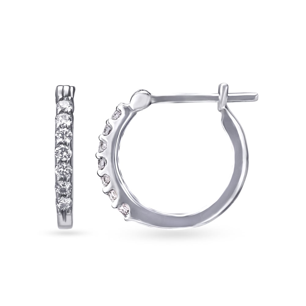 

Sparkling Sleek Diamond Hoop Earrings in White Gold