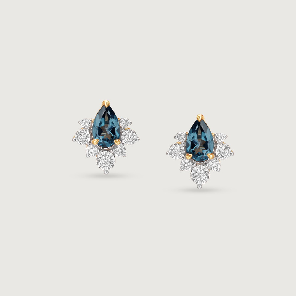 Sparkly Blue Diamond & Gold Stud Earrings,,hi-res image number null
