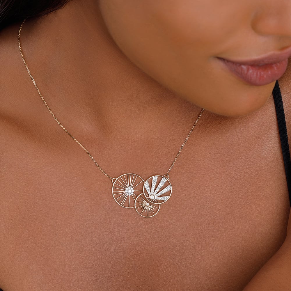 18kt Yellow Gold Sun Moon And Star Diamond Necklace,,hi-res image number null