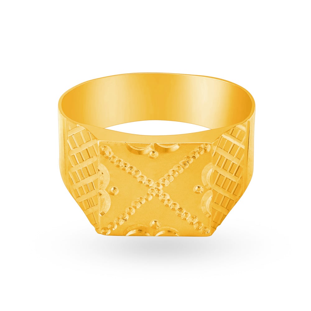 Square Textured Mens Gold Finger Ring for Men,,hi-res image number null