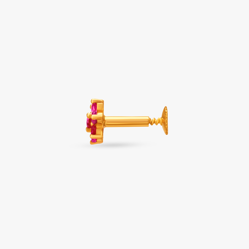 Dainty Floral Ruby Nose Pin,,hi-res image number null