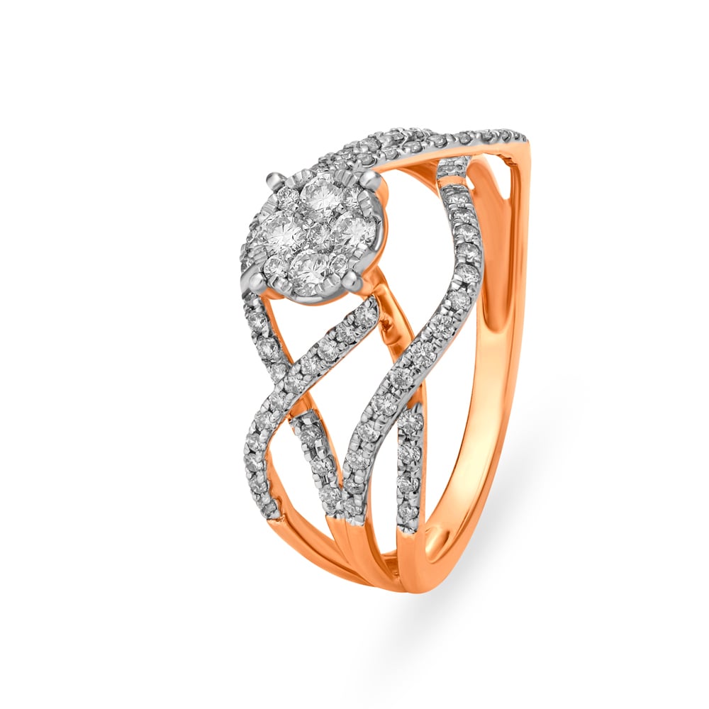 

Luxurious Rose Gold And Diamond Studded Twist Ring
