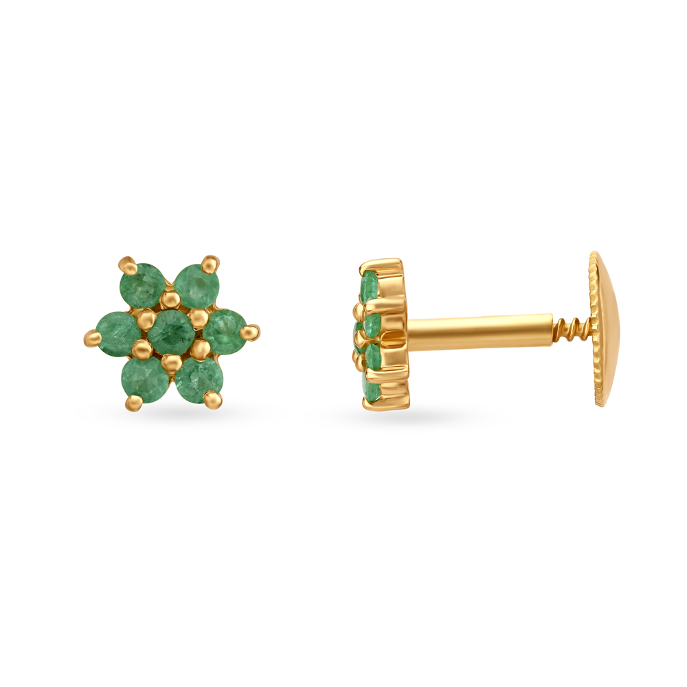 Delightful Gold and Emerald Stud Earrings,,hi-res image number null