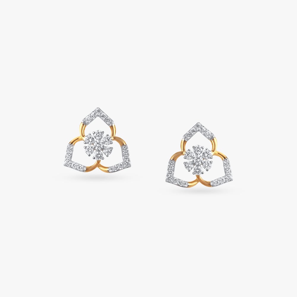Triple Petal Diamond Stud Earrings,,hi-res image number null