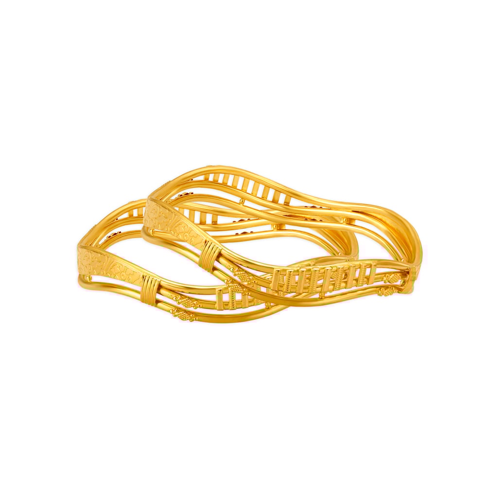 Exquisite Yellow Gold Waved Bangles,,hi-res image number null