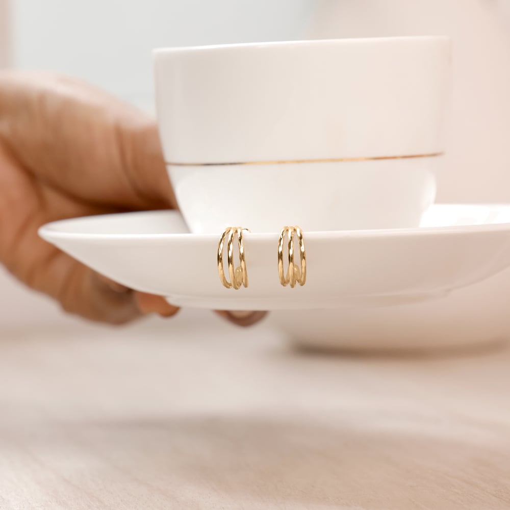 Triple Curve Gold Hoop Earrings,,hi-res image number null