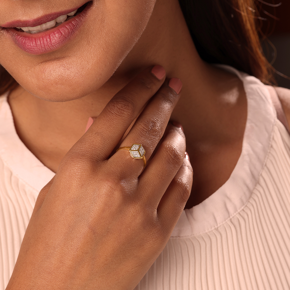 Geometric Glamour 14KT Gold & Diamond Ring,,hi-res image number null