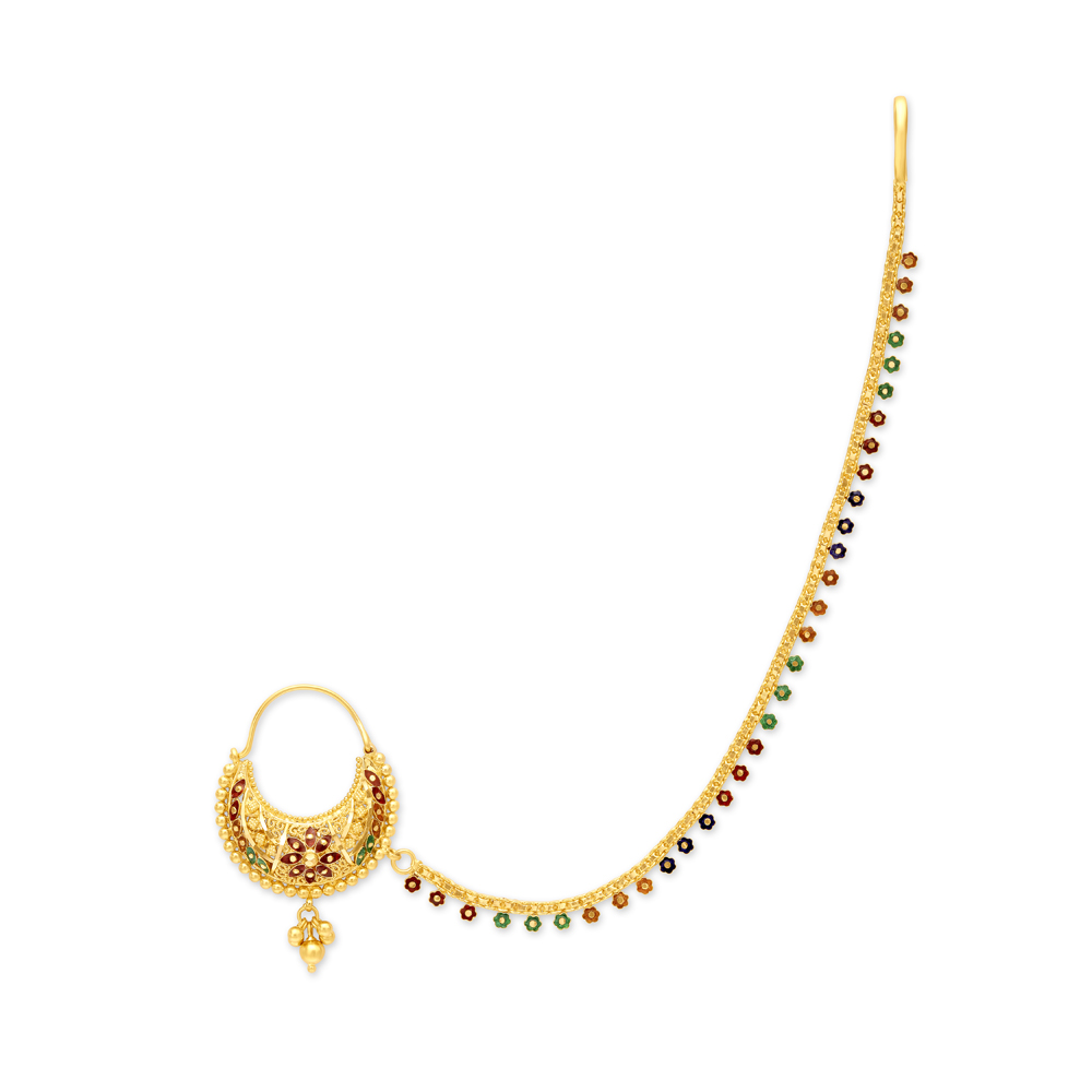 FLOWER KUNDAN MEENAKARI GOLD LOOK BRIDAL NOSE RING – Sanvi Jewels