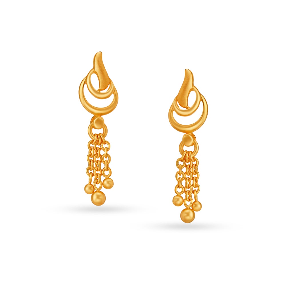 

Tassel Gold Drop Earrings With Beads