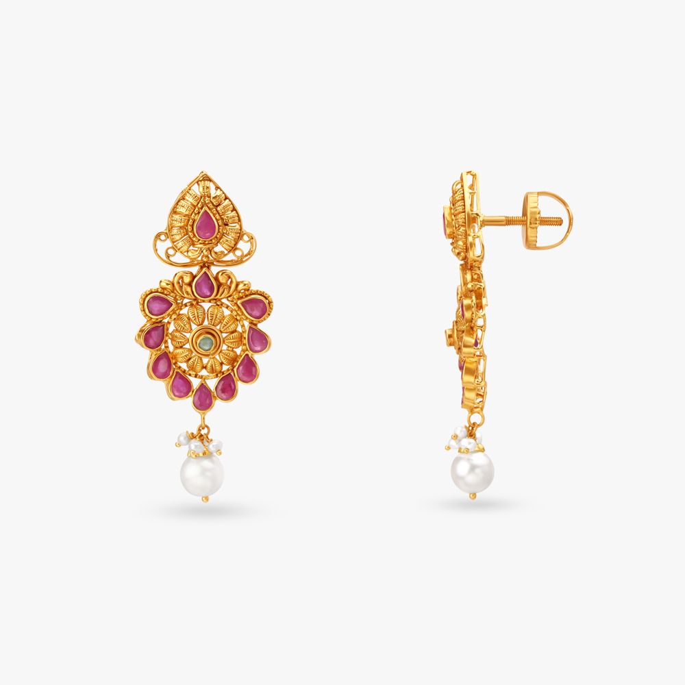 Gardenia Gold Drop Earrings,,hi-res image number null