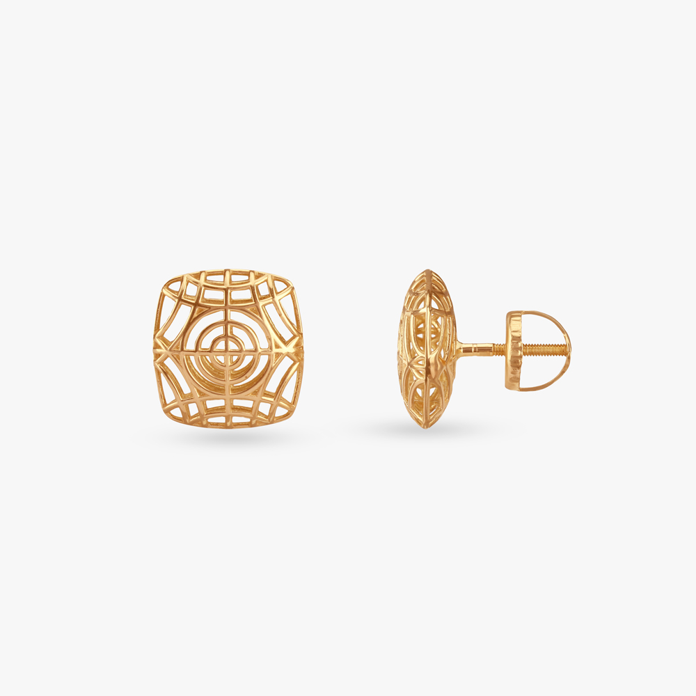 Enchanted Grid Gold Stud Earrings,,hi-res image number null