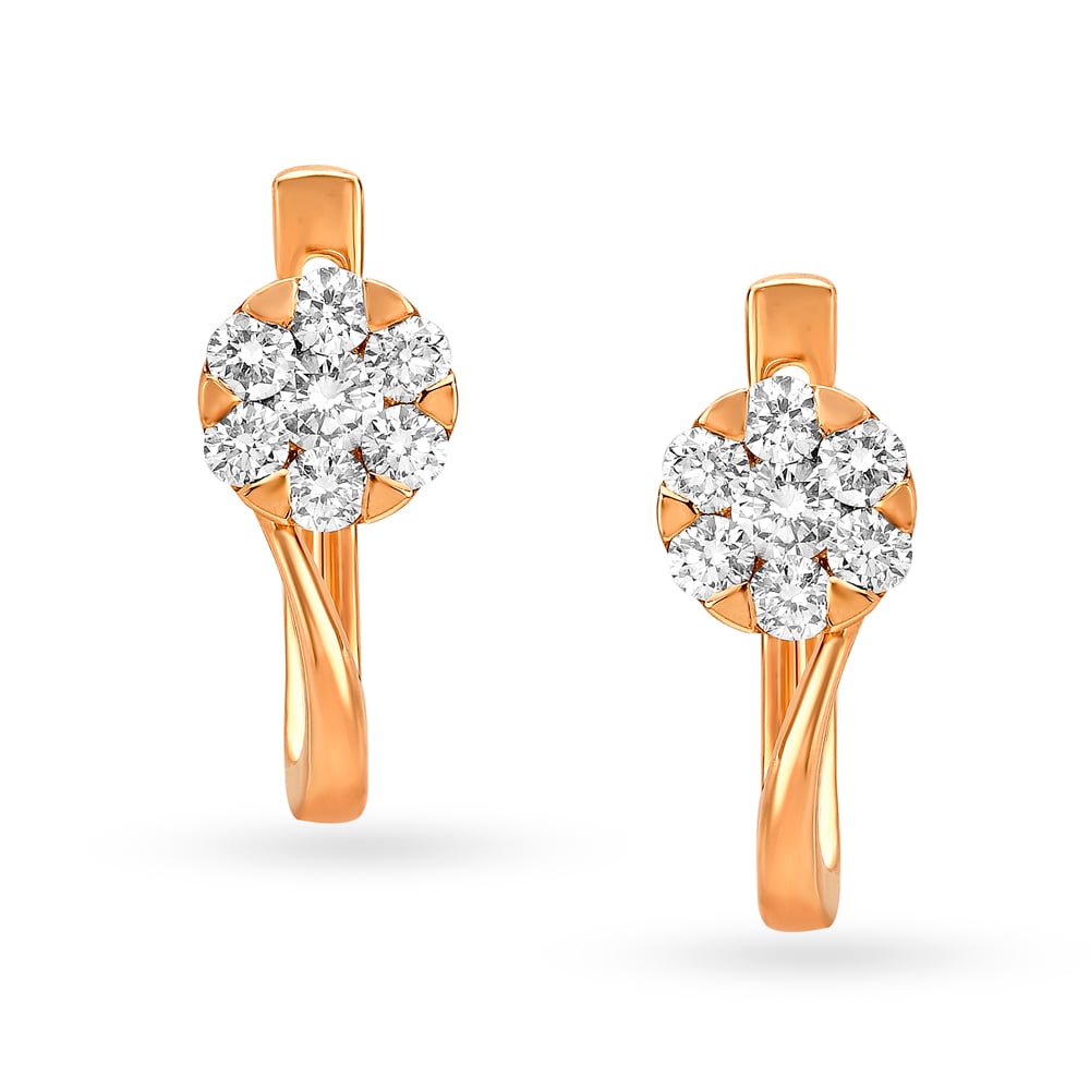 

Delightful 18 Karat Rose Gold And Diamond Floral Hoops