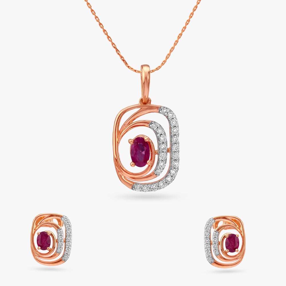 Ruby Mirage Diamond Pendant and Earrings Set,,hi-res image number null