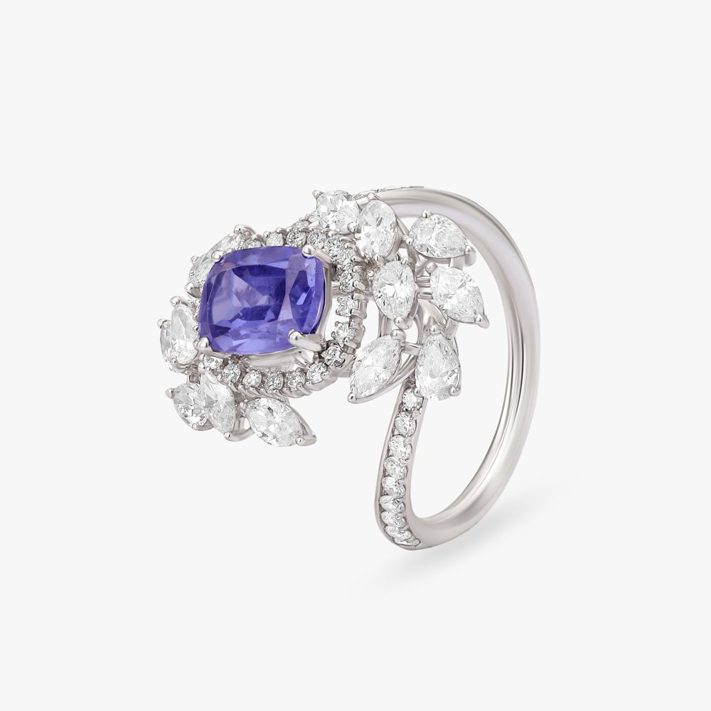 Breathtaking Blue Stone and Diamond Haven Finger Ring