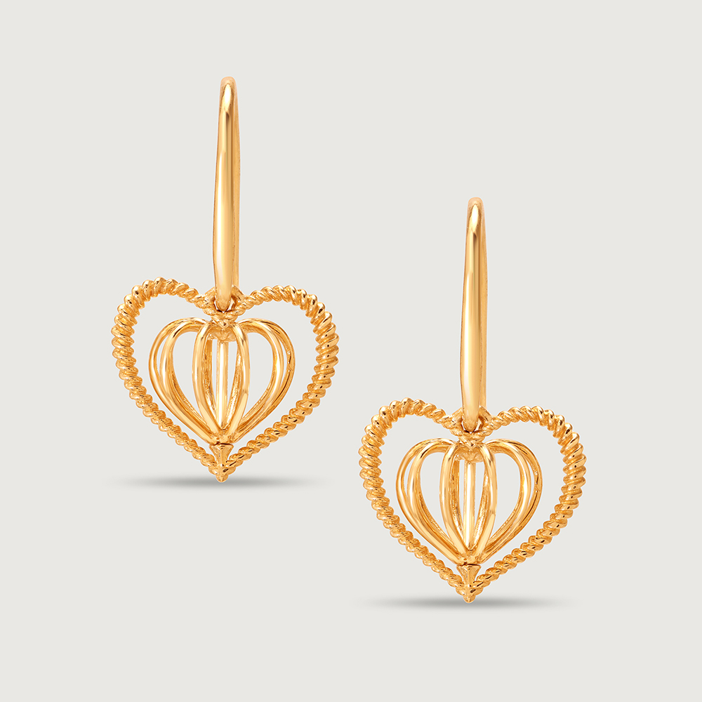 Dangling Hearts 14KT Gold Hoop Earring for her,,hi-res image number null