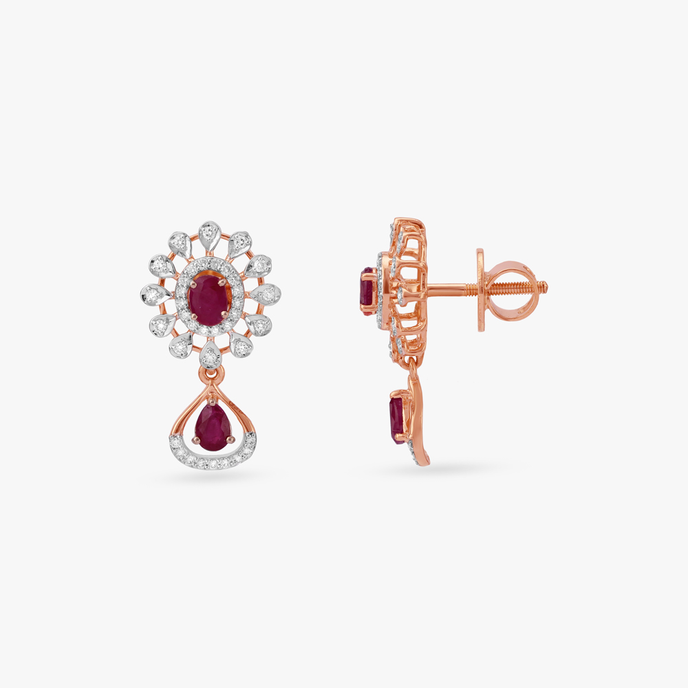 Rosy Bloom Diamond Drop Earrings,,hi-res image number null