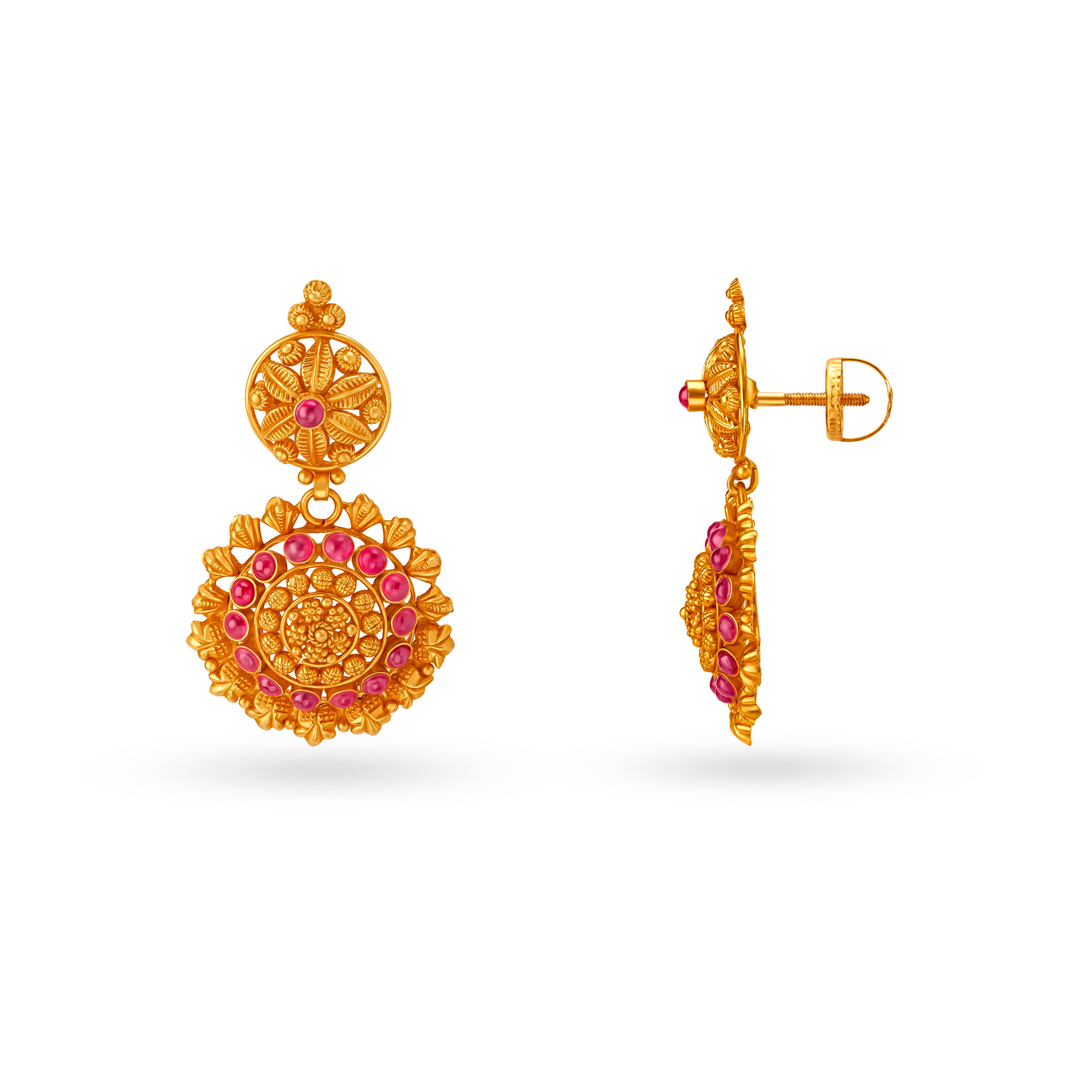 Magnificent Floral Motif Gold Drop Earrings,,hi-res image number null