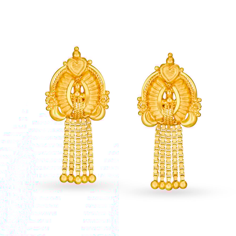 Queenly 22 Karat Yellow Gold Tasseled Drop Earrings,,hi-res image number null