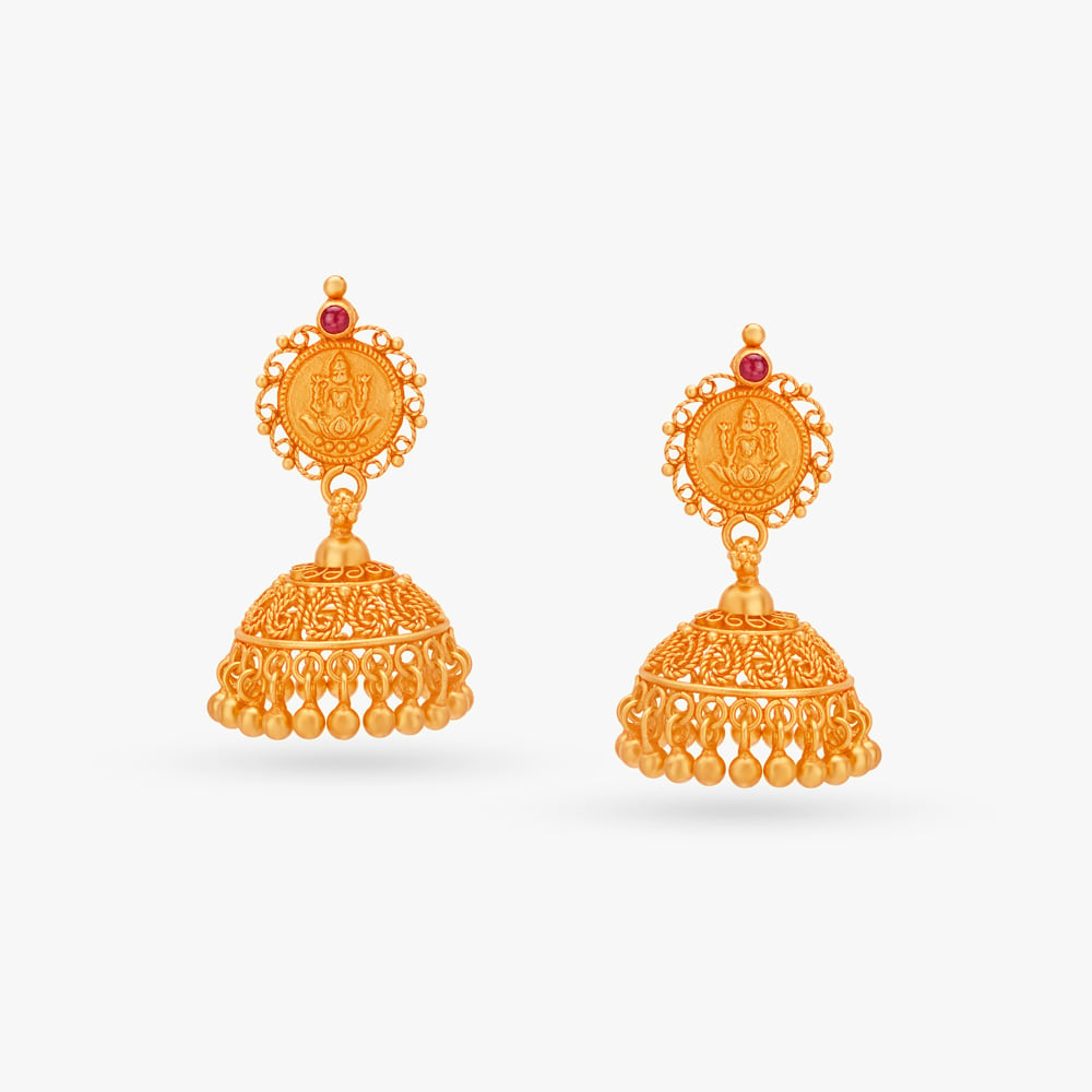 22K Gold Jhumkas (Buttalu) - Gold Dangle Earrings with Color Stones -  235-GJH2560 in 15.700 Grams