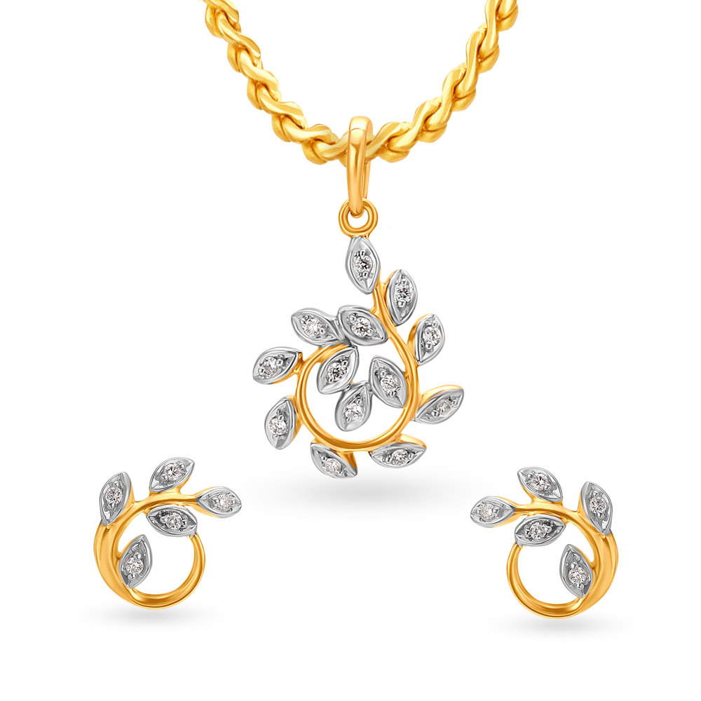 Leaf Inspired Gold Pendant and Earrings Set