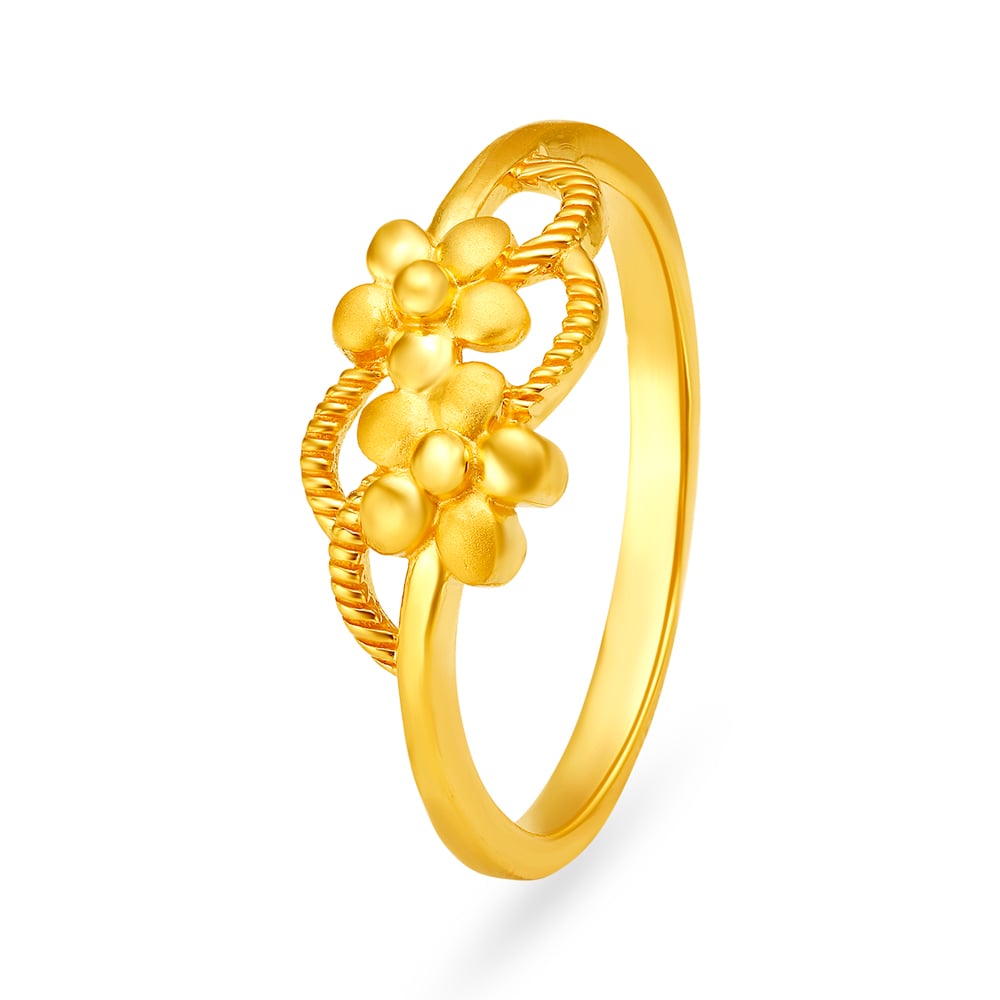 Enrapturing Yellow Gold Floral Finger Ring,,hi-res image number null