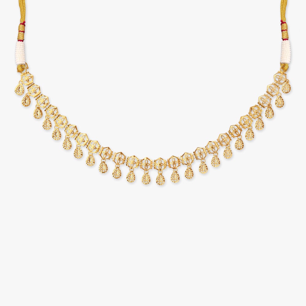 

Textured Danglers Gold Necklace Set