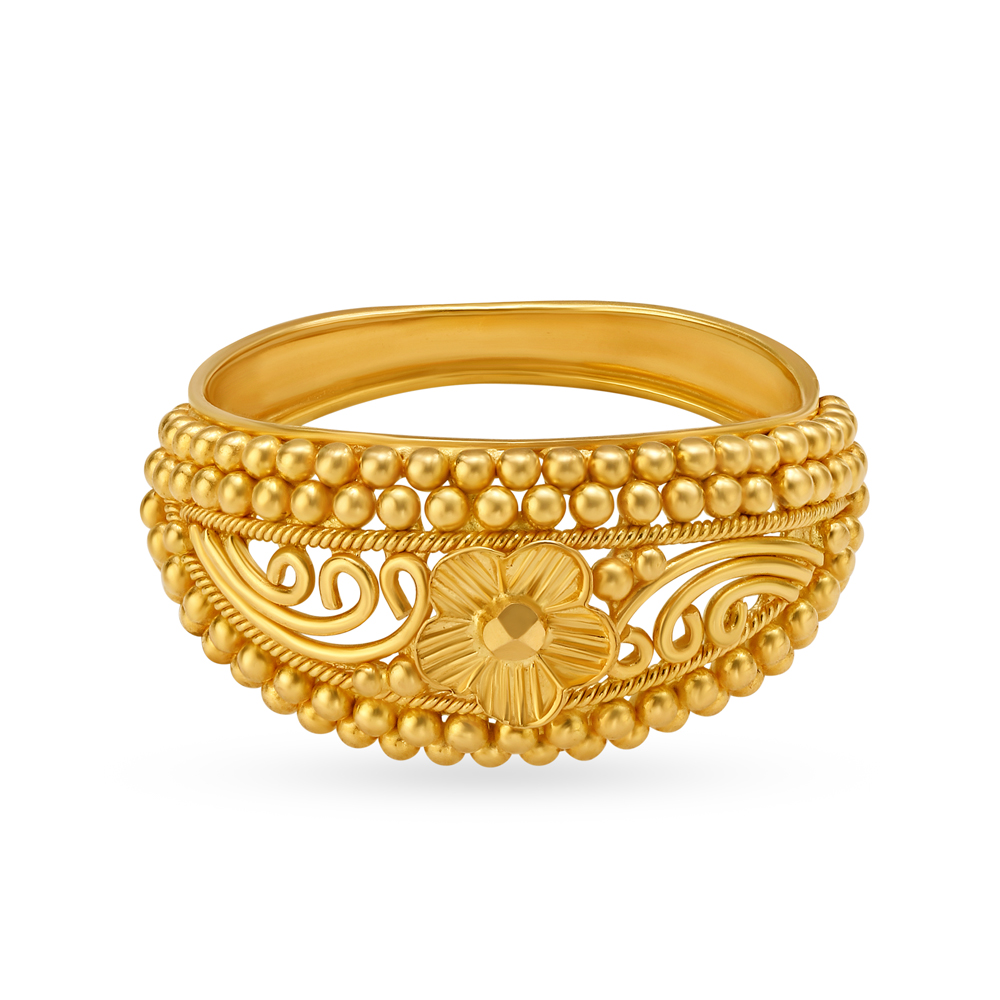 Exquisite Floral Gold Finger Ring with Rava Work,,hi-res image number null