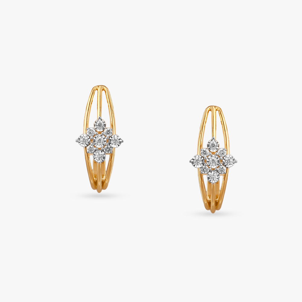Delicate Flower Diamond Hoop Earrings,,hi-res image number null