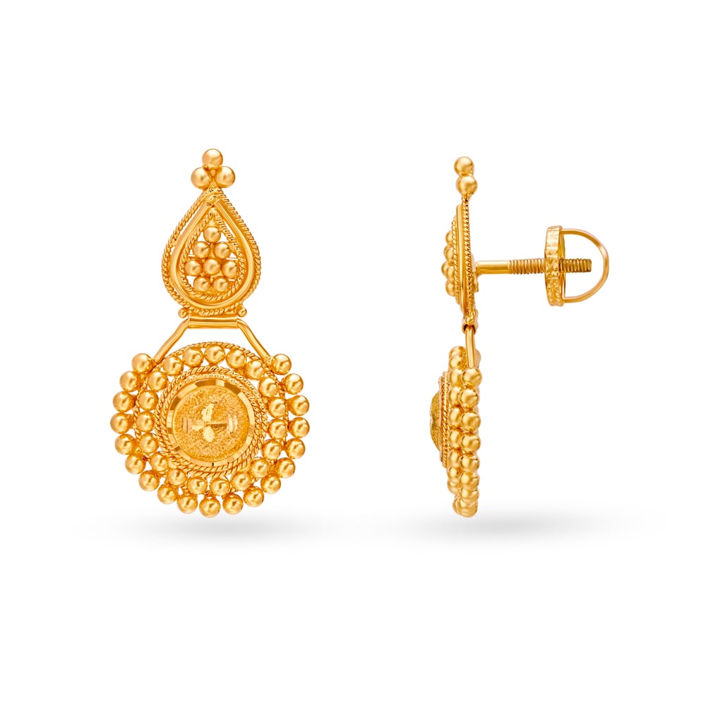 Intricate Yellow Gold Beaded Necklace and Earrings Set,,hi-res image number null