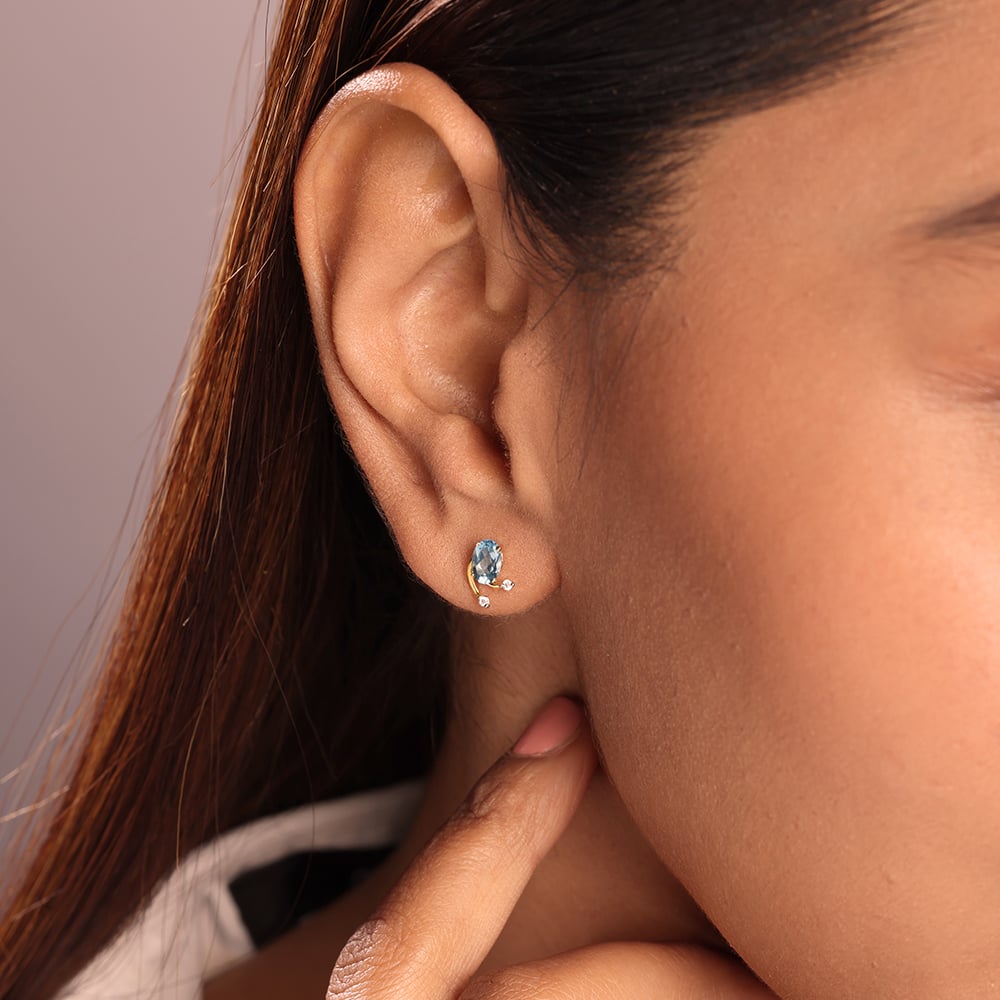 Ethereal Azure 14KT Gold & Blue Topaz Stud Earrings,,hi-res image number null