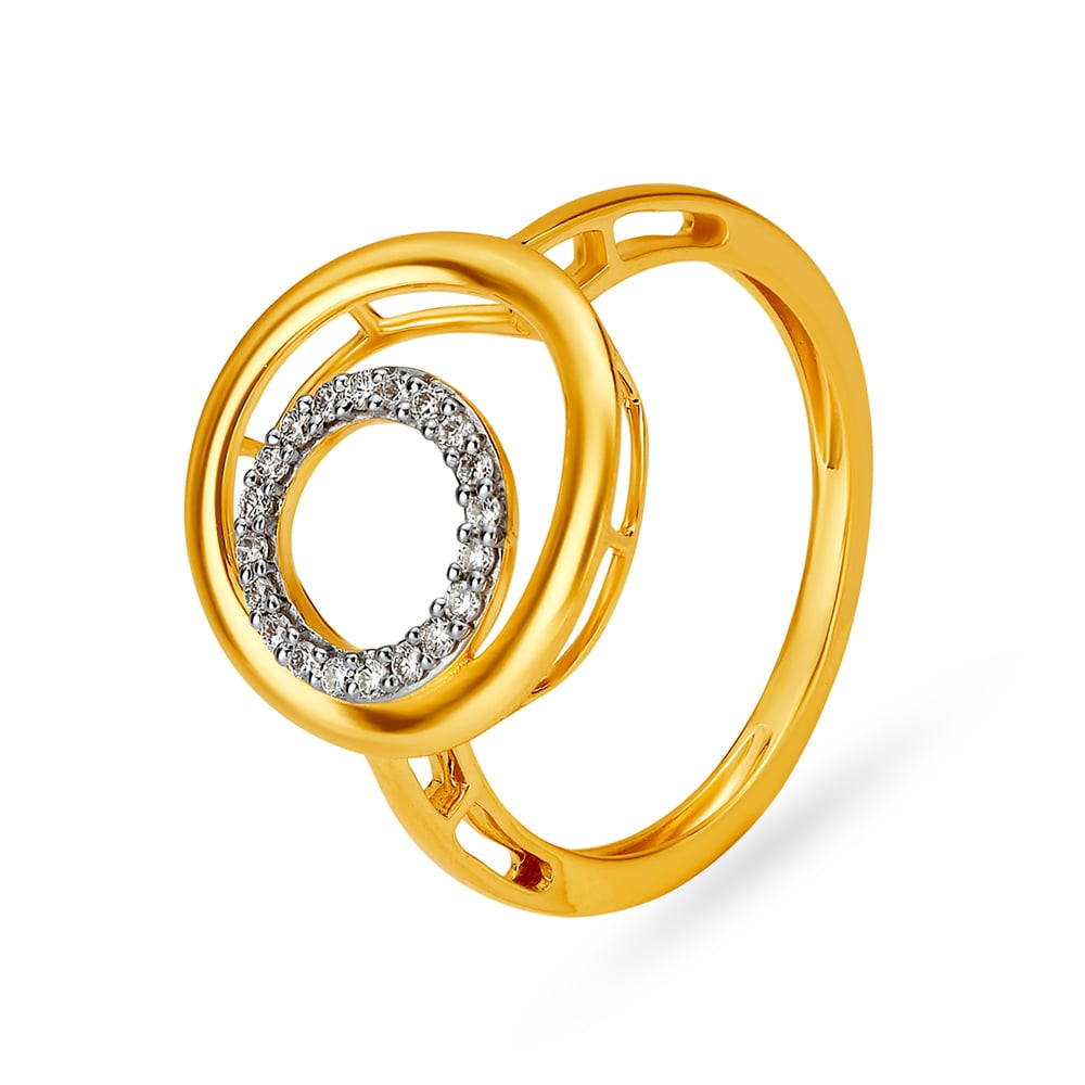 Geometric 18 Karat Yellow Gold And Diamond Finger Ring,,hi-res image number null