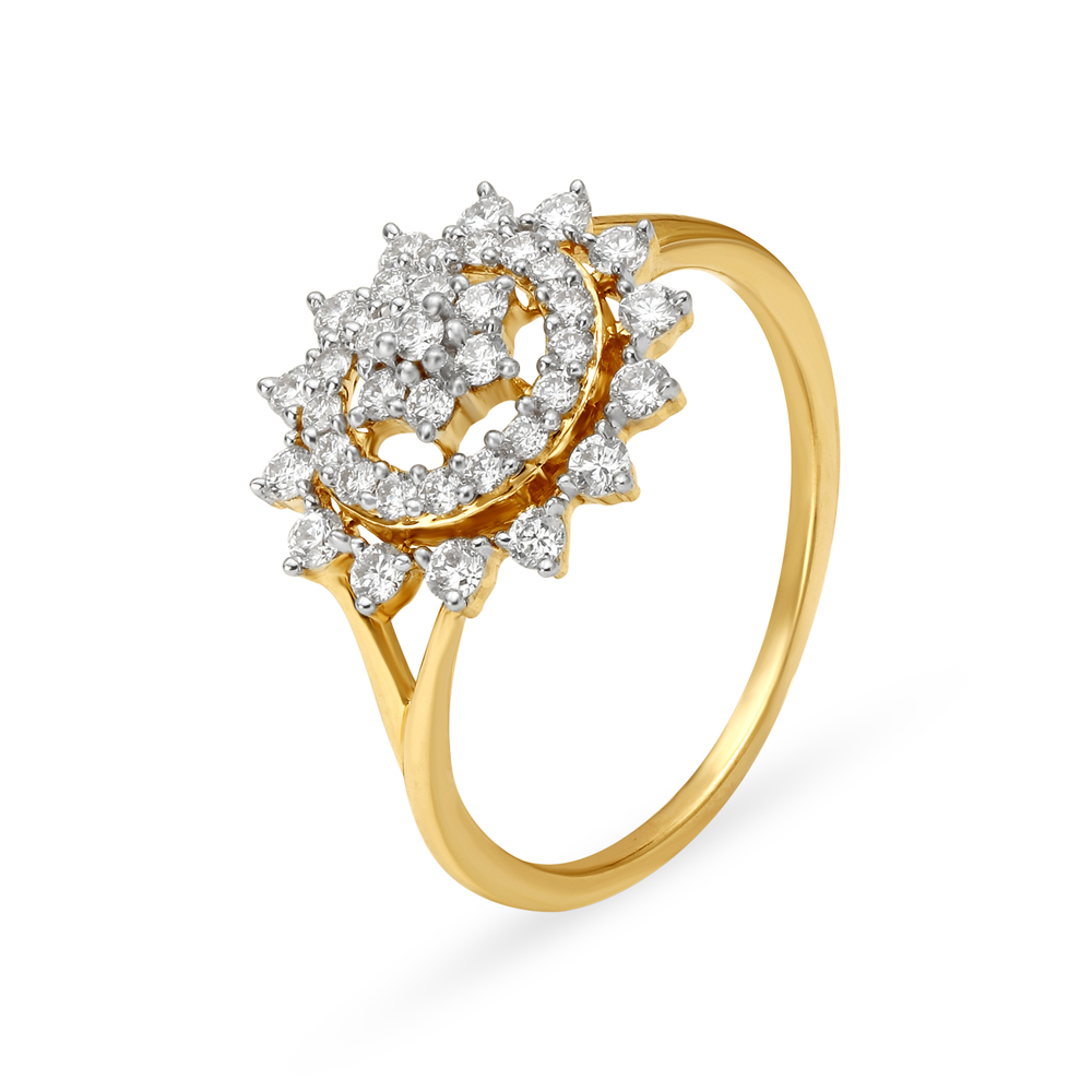 Glimmering 18 Karat Yelllow Gold And Diamond Finger Ring,,hi-res image number null