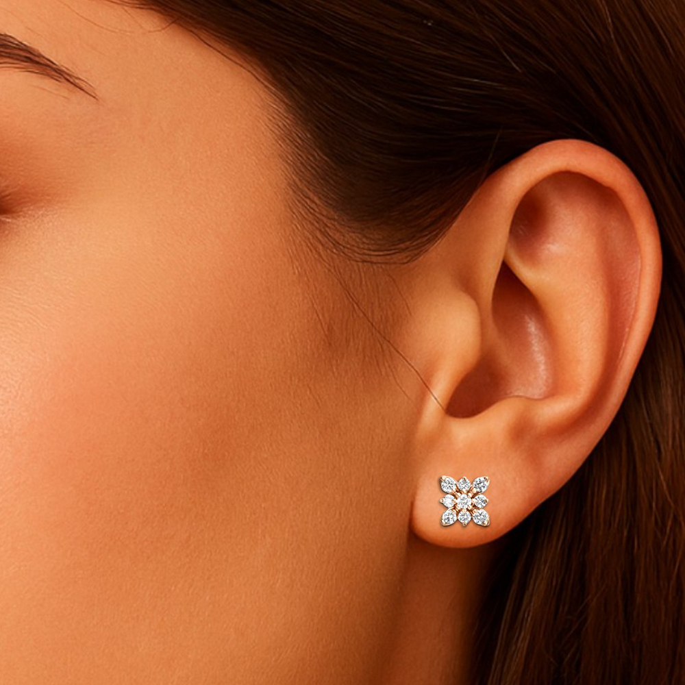 Floral Diamond Stud Earrings,,hi-res image number null