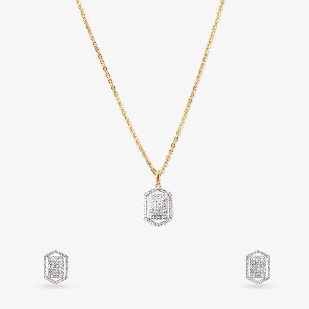 

Hexa Shine Diamond Pendant with Chain and Earrings Set