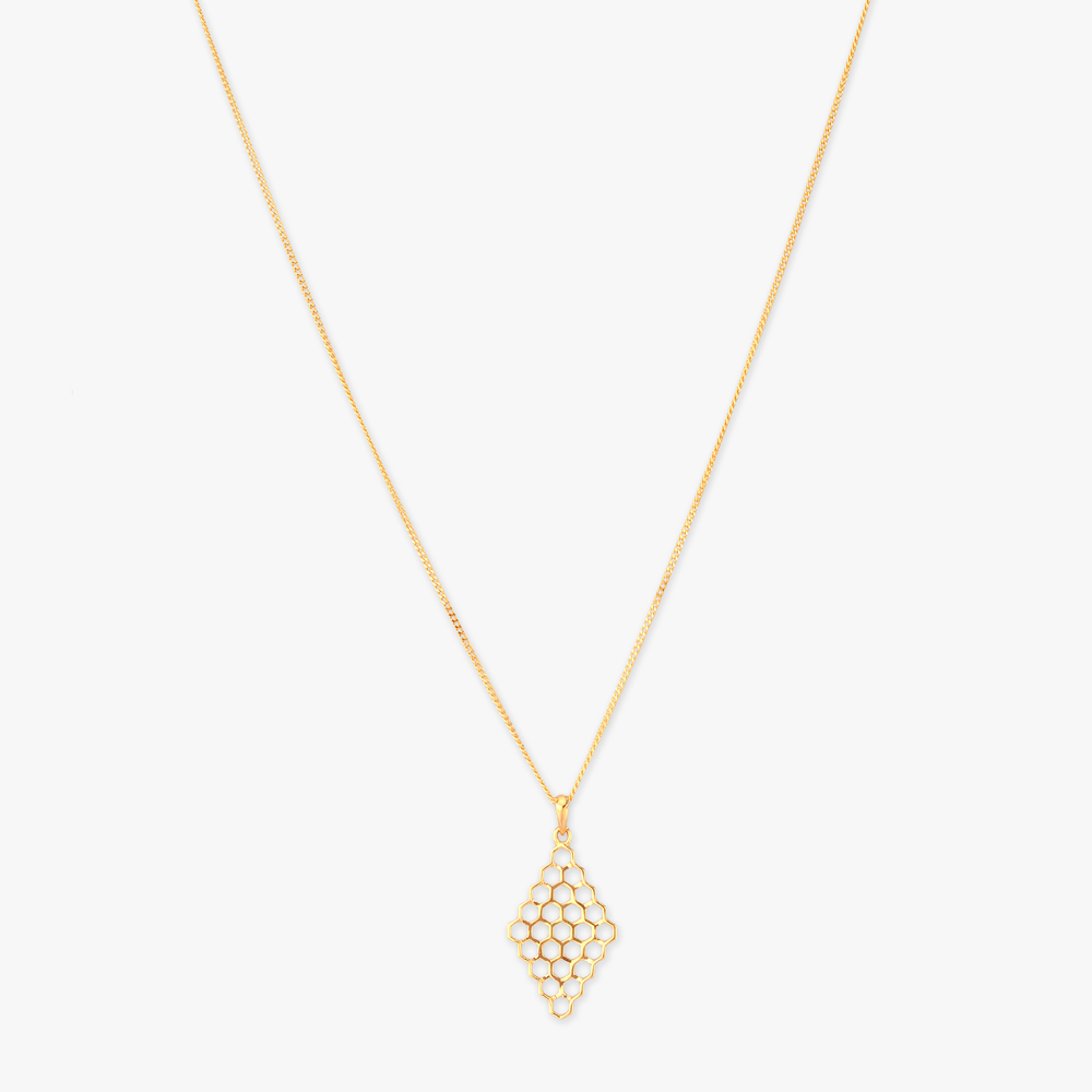Honeycomb Glow Gold Pendant with Chain and Earrings Set,,hi-res image number null