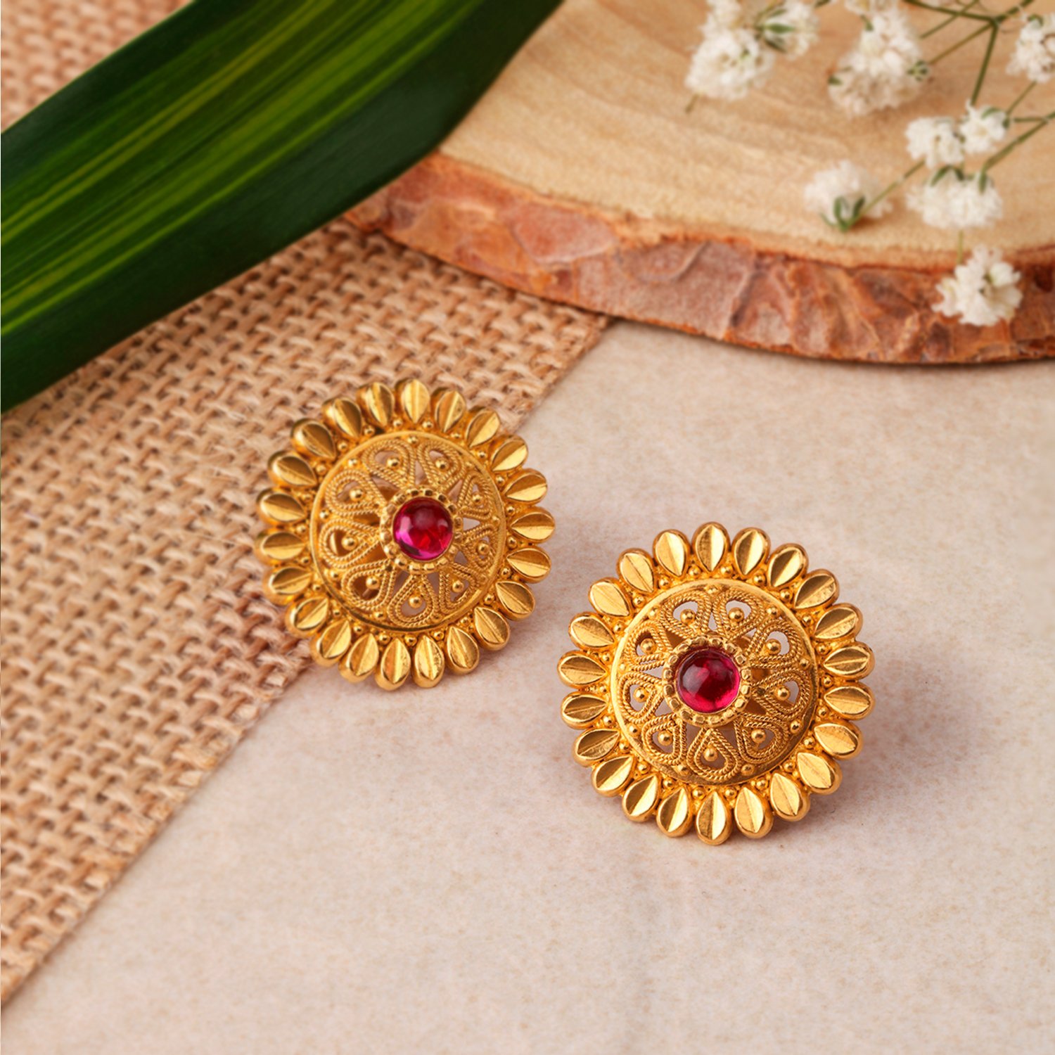 Gold Earrings (2.750 Grams) in 22Kt Plain Yellow Gold | Mohan Jewellery