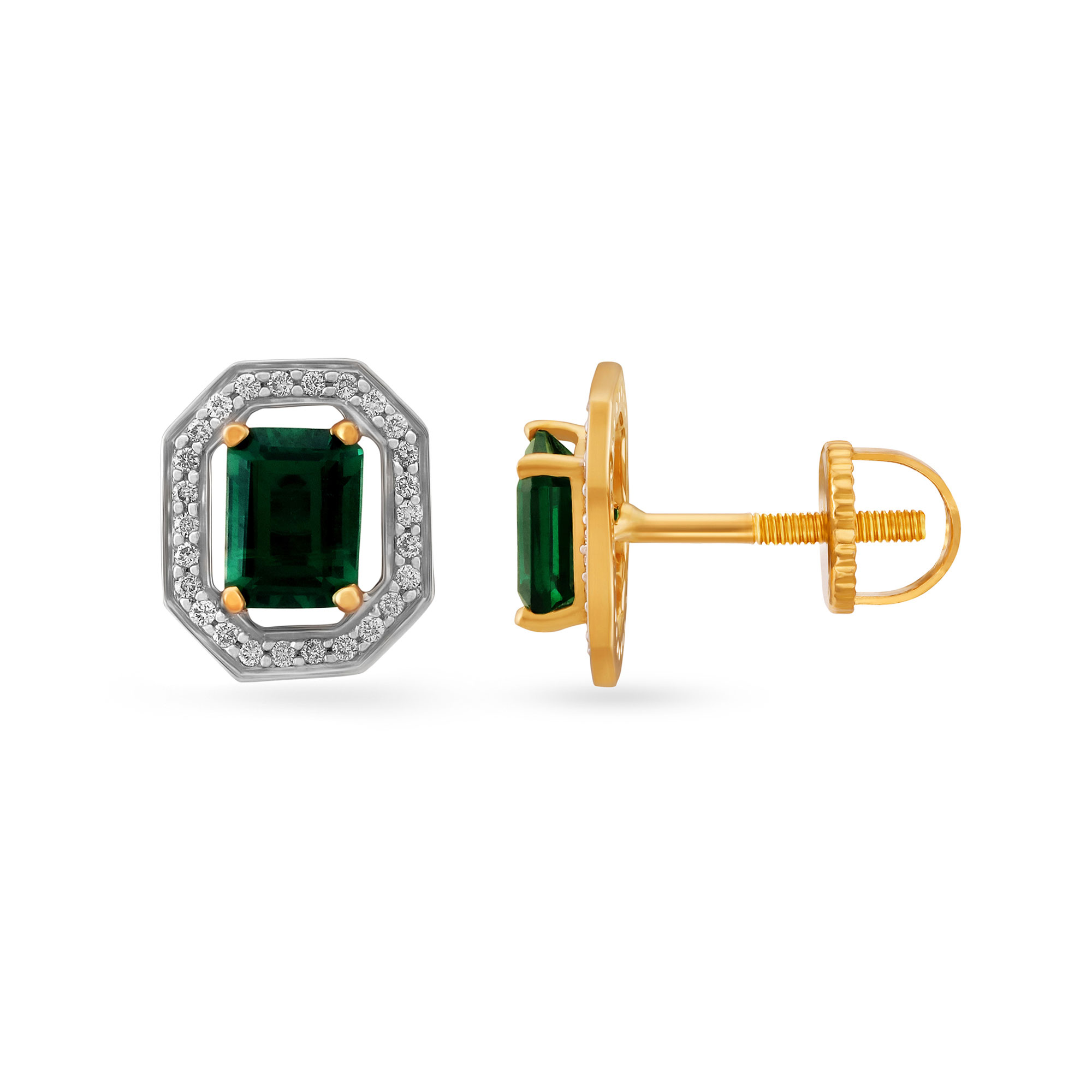 Geometric Diamond and Gold Stud Earrings,,hi-res image number null