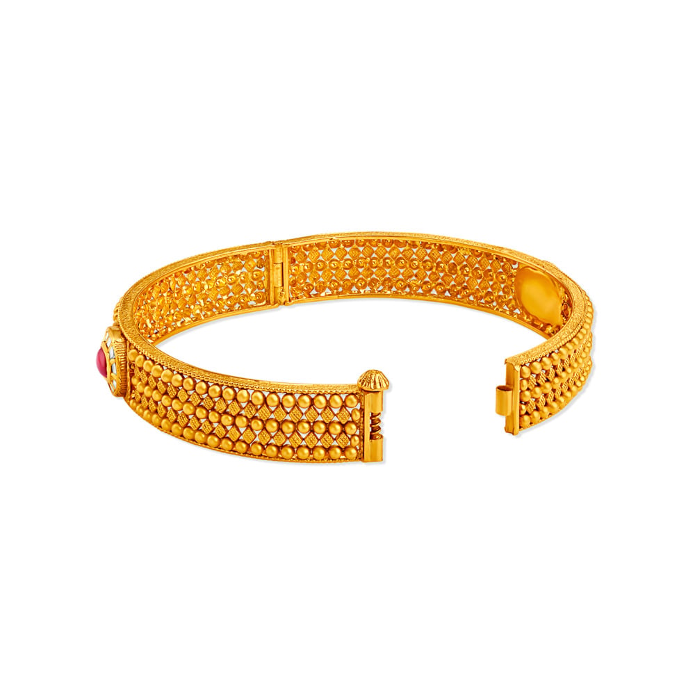 Intricate Filigree Gold and Kundan Glass Bangle,,hi-res image number null