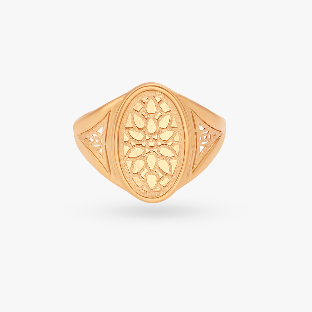 Signet Foliage Gold Finger Ring,,hi-res image number null