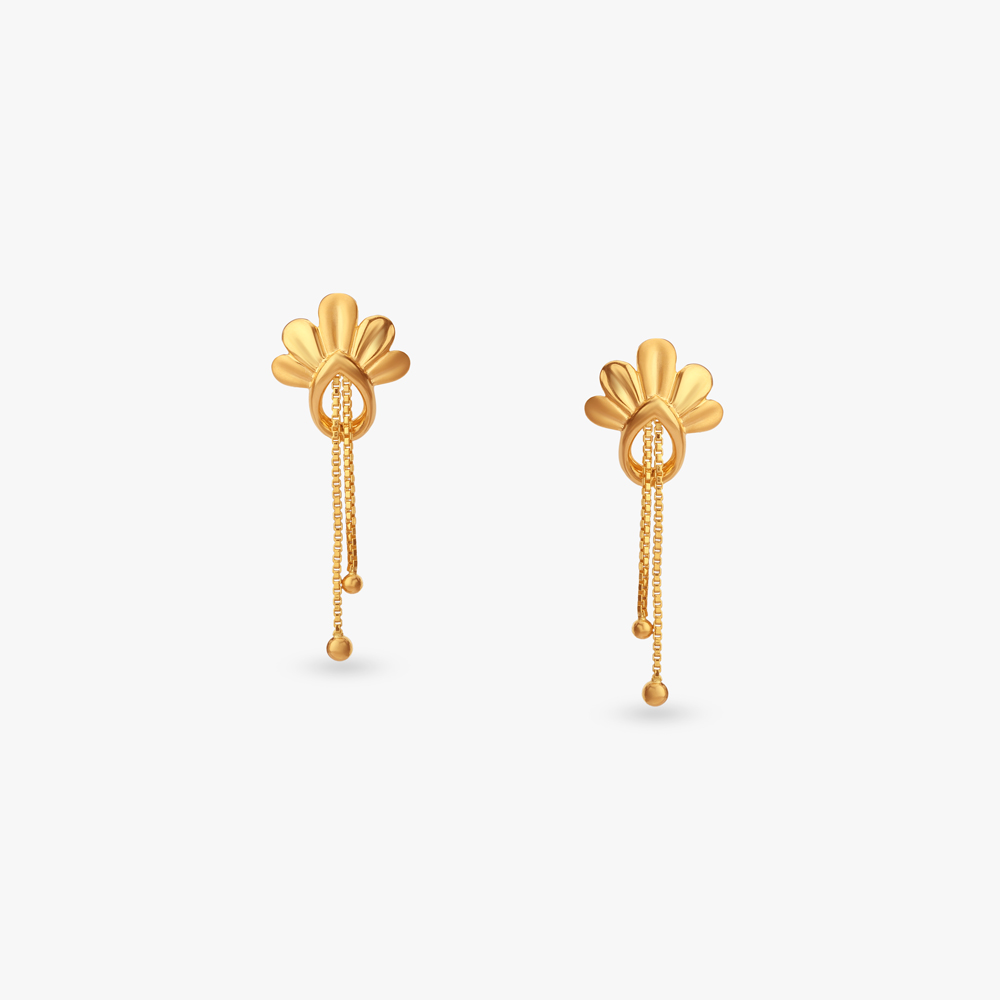 Sculpted Flower Gold Drop Earrings,,hi-res image number null