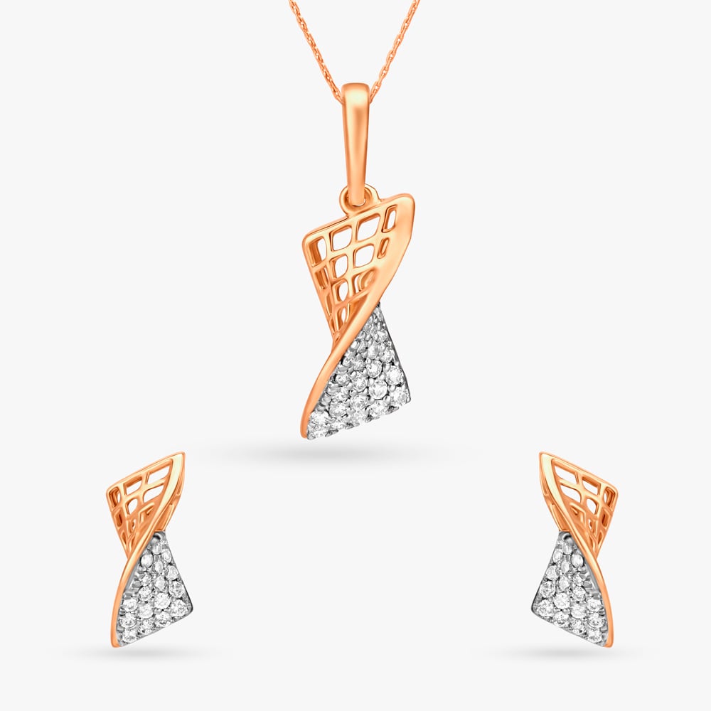 Lovely Geometry Diamond Pendant and Earrings Set