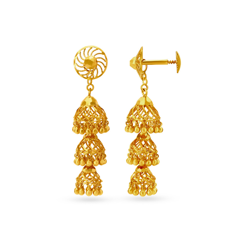 Tiered Gold Drop Earrings,,hi-res image number null