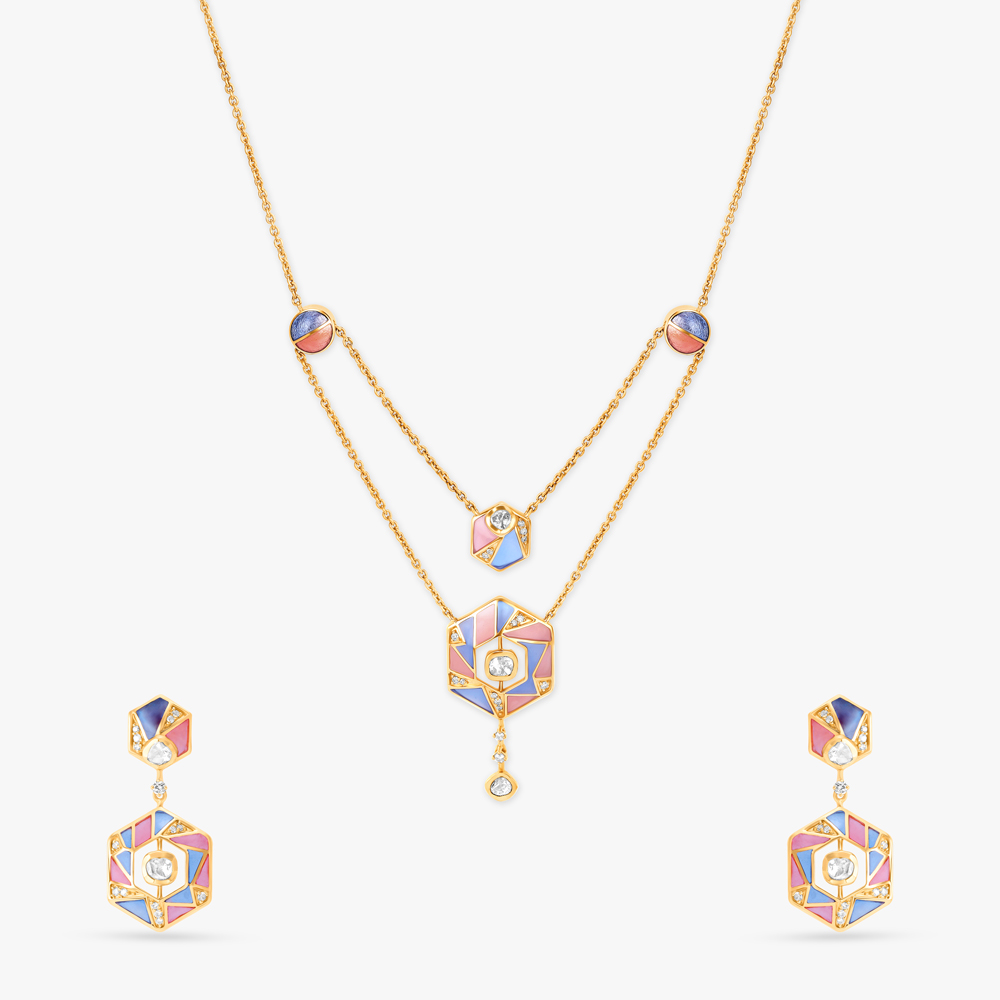 Hexagonal Swirl Necklace Set,,hi-res image number null