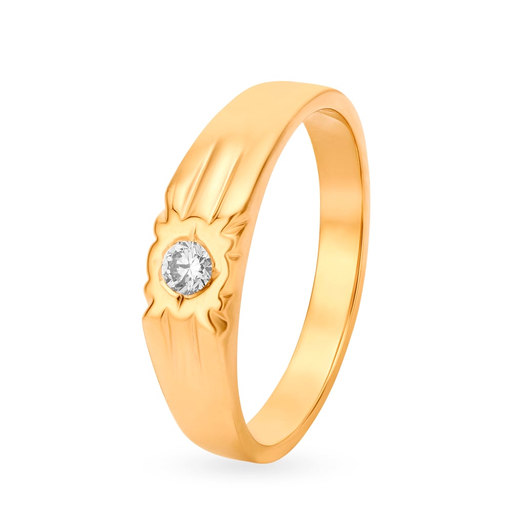 Charming 22 Karat Yellow Gold And Diamond Finger Ring