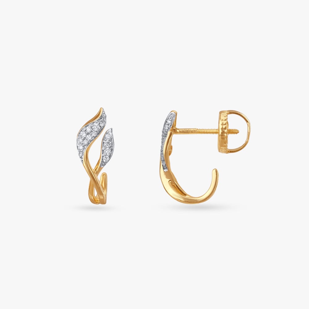 

Curved Botanical Diamond Hoop Earrings
