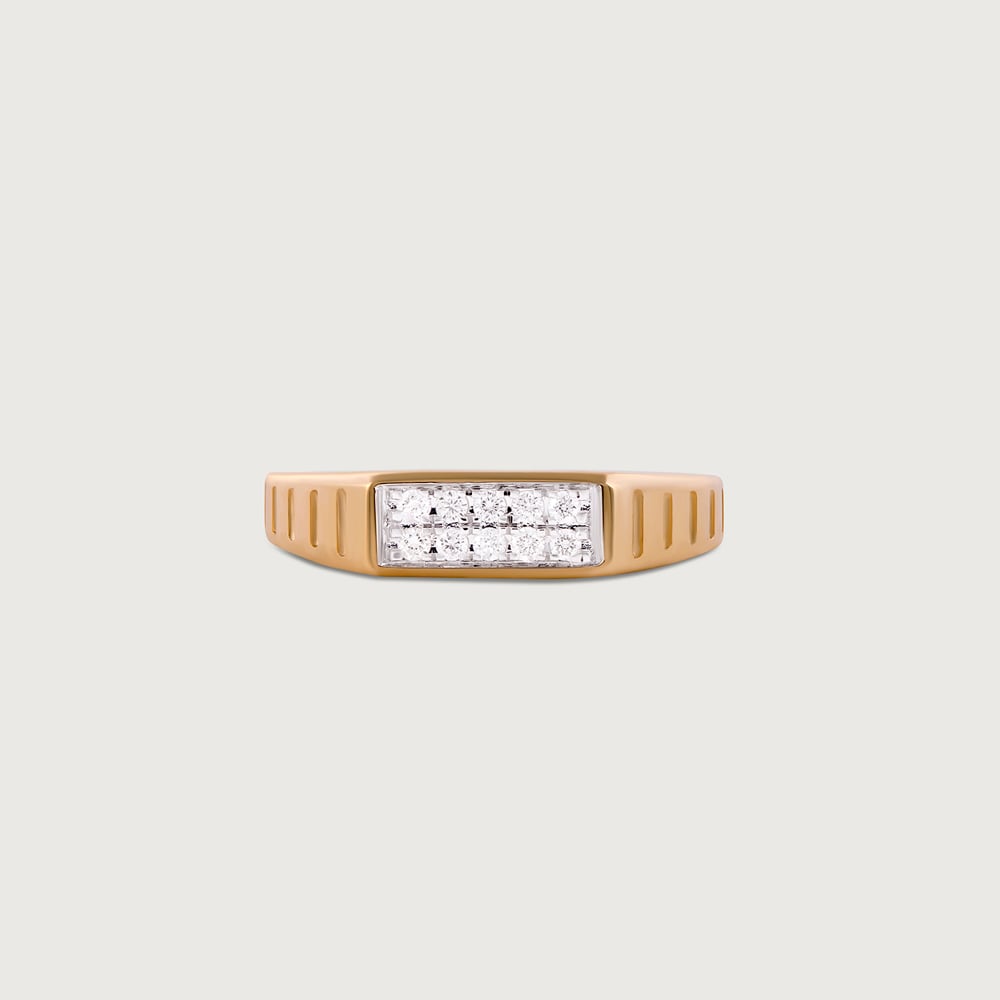 Grooved Glow Gold & Diamond Finger Ring for Men,,hi-res image number null