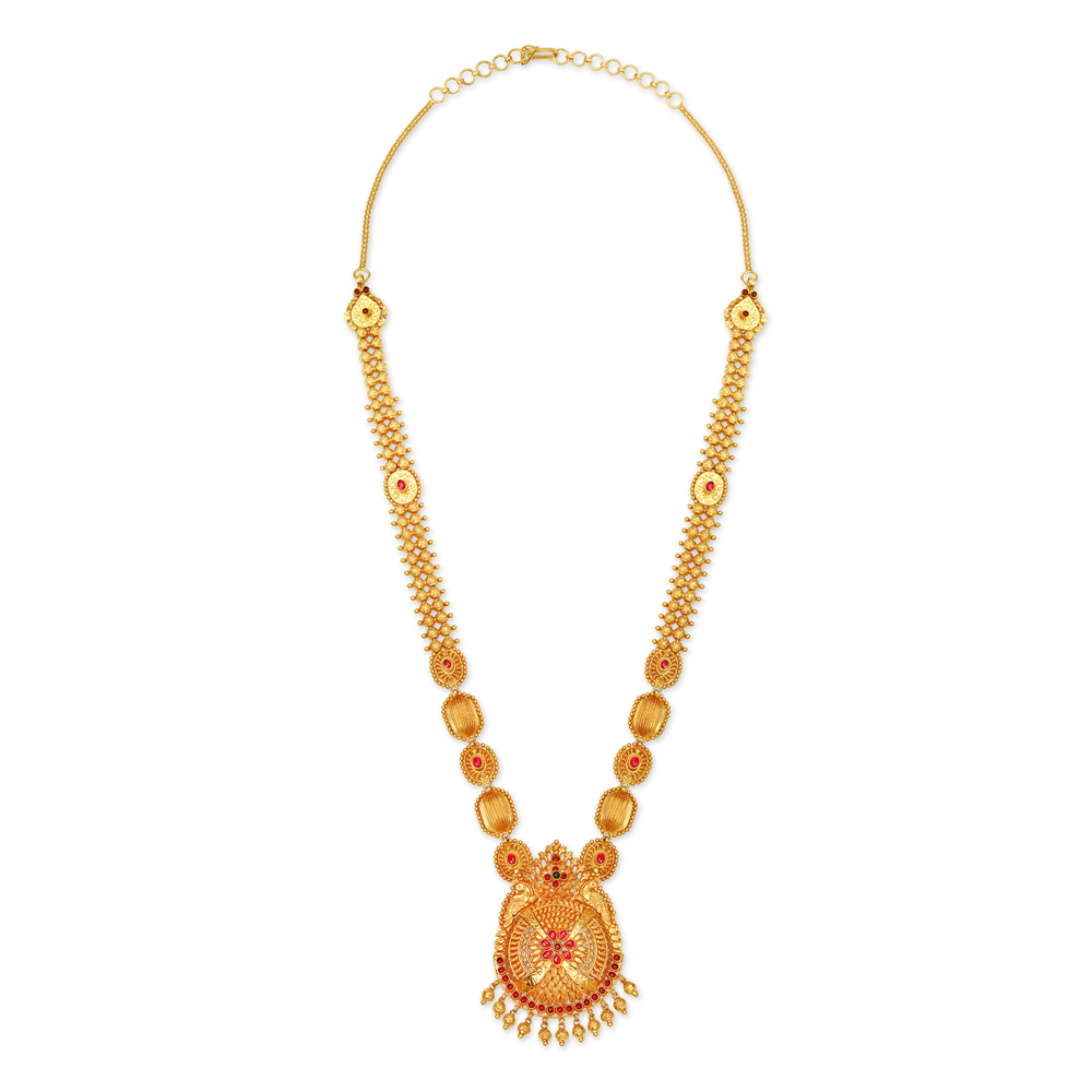 Peacock Motif Rawa Work Gold Necklace Set,,hi-res image number null