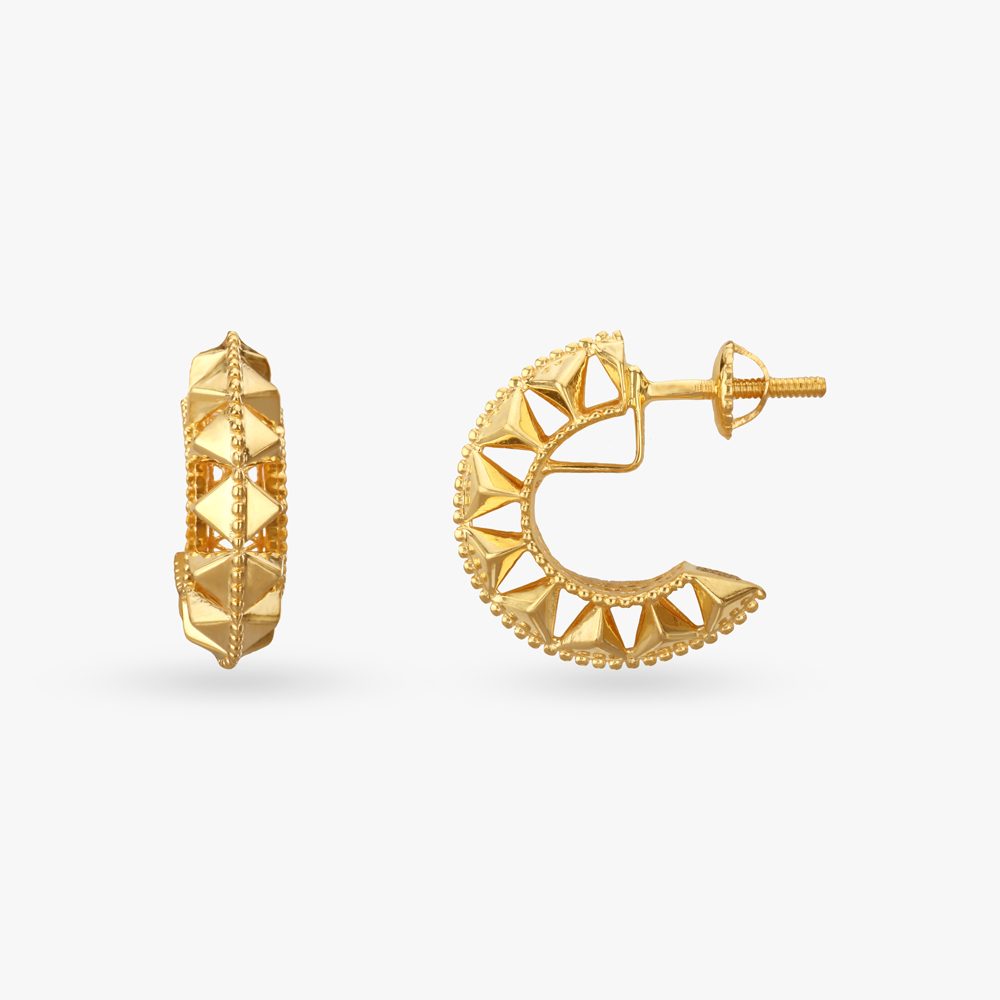 Bold Pyramid Gold Hoop Earrings,,hi-res image number null
